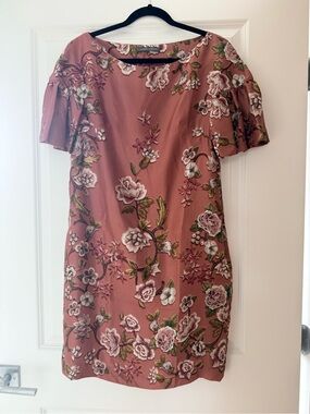 Alberta Ferretti Dusty Rose Floral Embroidered Mini Dress